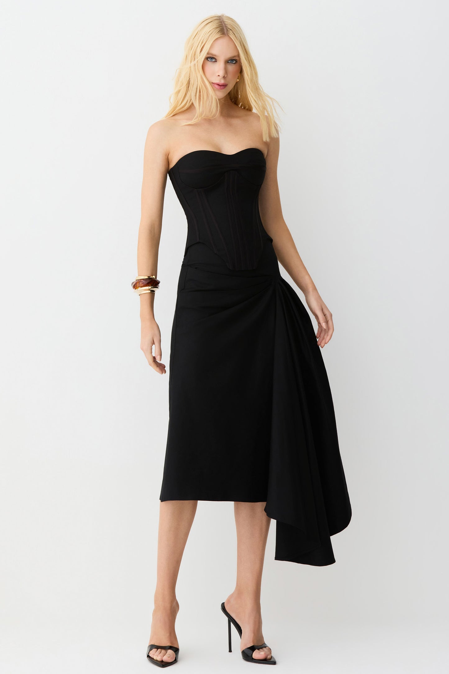 SAIA MIDI COM DRAPEADOS E  DETALHE LATERAL PRETO