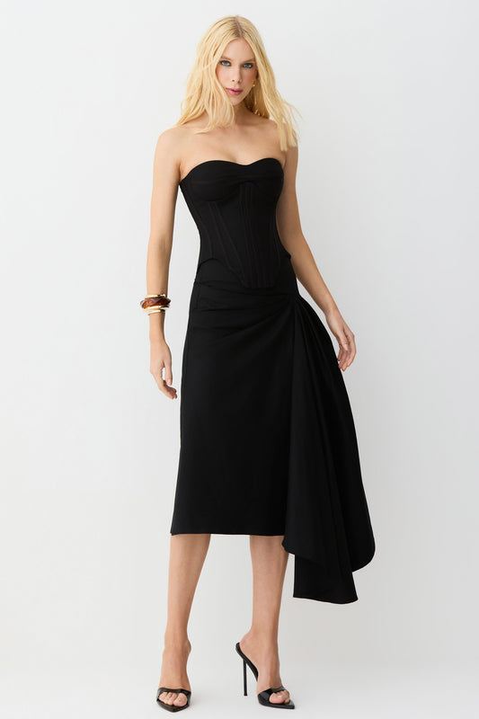 SAIA MIDI COM DRAPEADOS E  DETALHE LATERAL PRETO