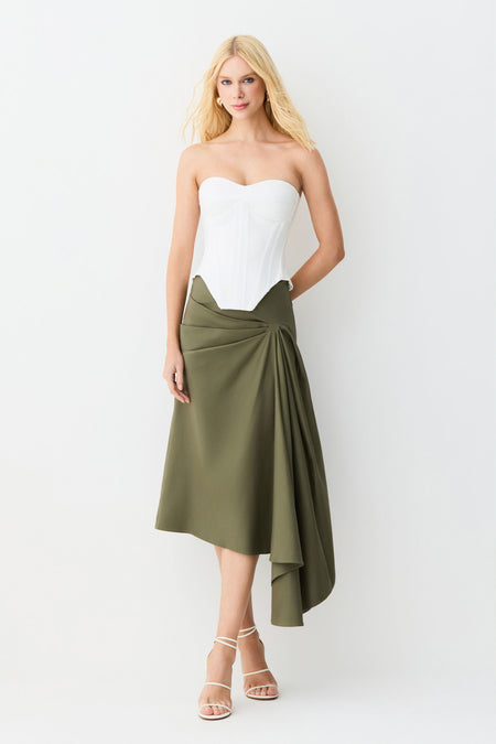 SAIA MIDI COM DRAPEADOS E  DETALHE LATERAL VERDE MILITAR