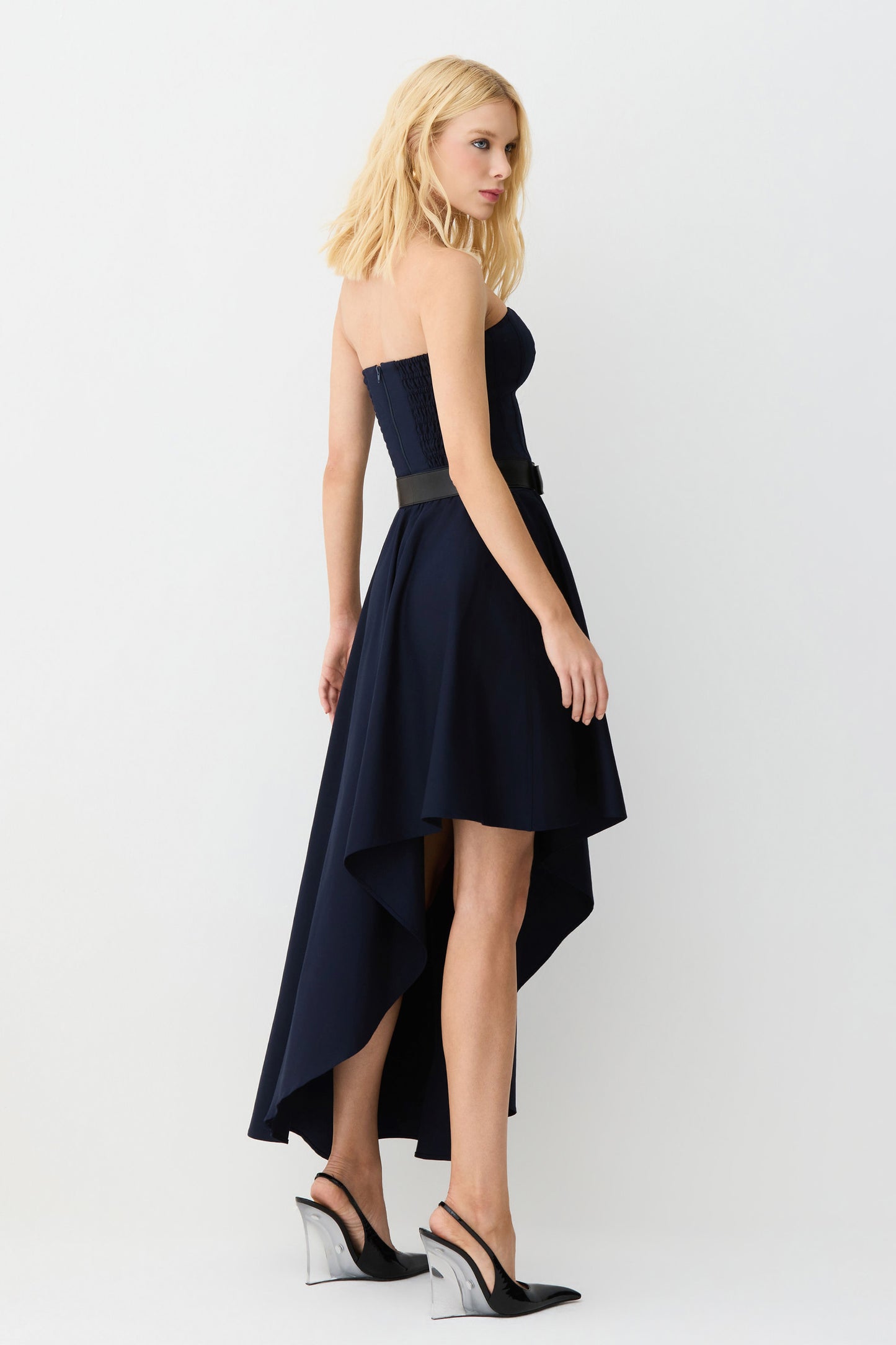 SAIA MIDI COS COM PASSANTES E BARRA ASSIMETRICA AZUL MARINHO