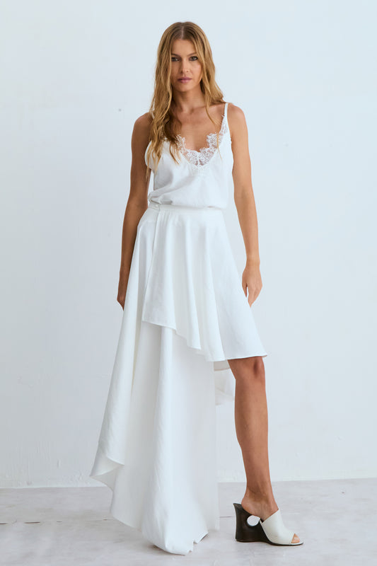 SAIA MIDI BARRA ASSIMETRICA E LATERAL CALDA LONGA OFF WHITE