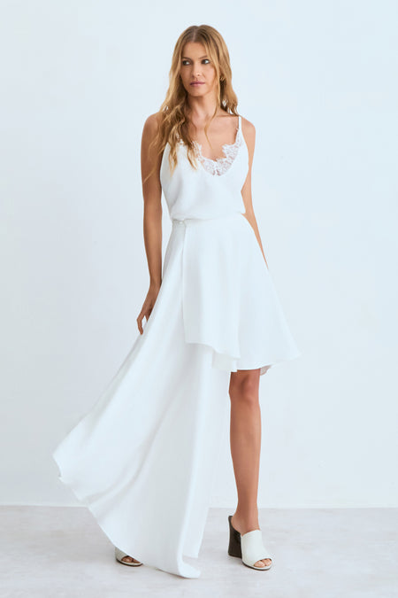 SAIA MIDI BARRA ASSIMETRICA E LATERAL CALDA LONGA OFF WHITE