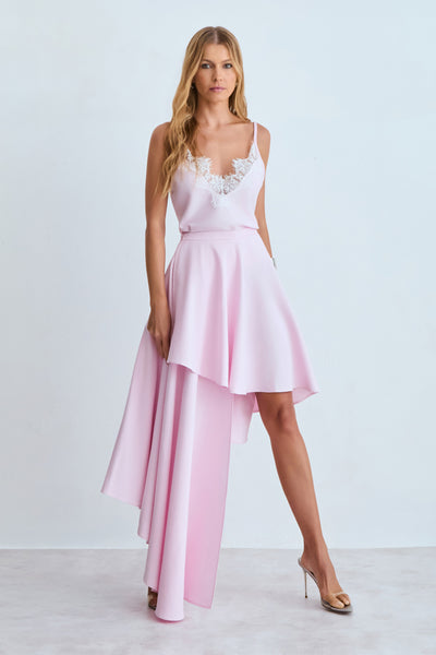 SAIA MIDI BARRA ASSIMETRICA E LATERAL CALDA LONGA ROSA BEBE