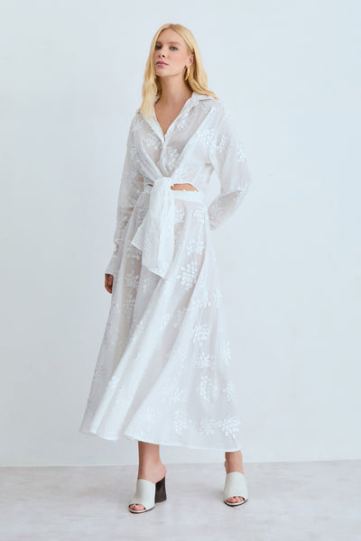SAIA MIDI AMPLA COM COS MEDIO COM BORDADO OFF WHITE