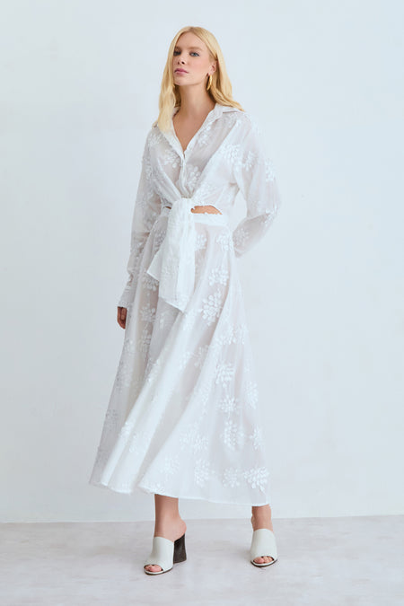 SAIA MIDI AMPLA COM COS MEDIO COM BORDADO OFF WHITE