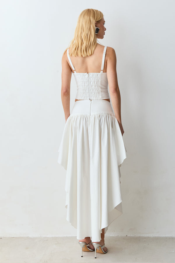 SAIA MIDI COS LARGO FRENTE E COSTAS ALONGADAS OFF WHITE
