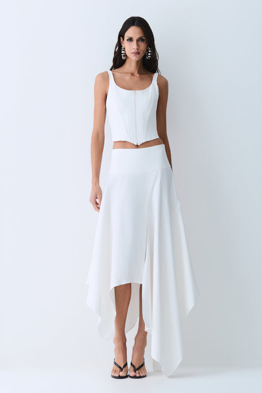 SAIA MIDI COS LARGO E BARRA COM ASSIMETRIA OFF WHITE