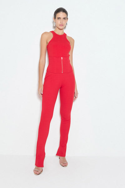 CALÇA SKINNY COM ZIPER NA BARRA VERMELHO