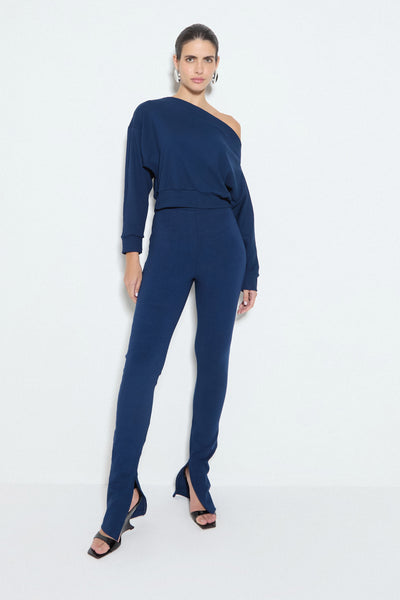 CALÇA SKINNY COM ZIPER NA BARRA AZUL MARINHO ESCURO