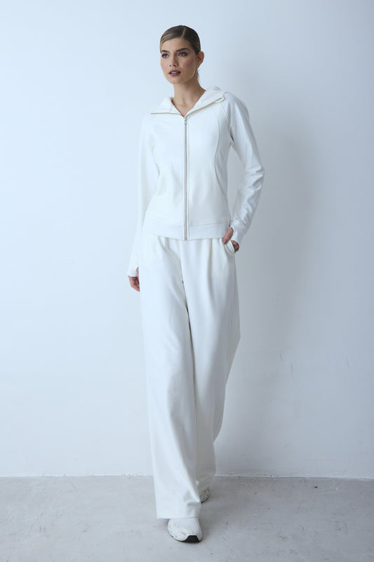 CALCA RETA DE MOLETOM PREGAS FRONTAL E BOLSO COSTAS OFF WHITE