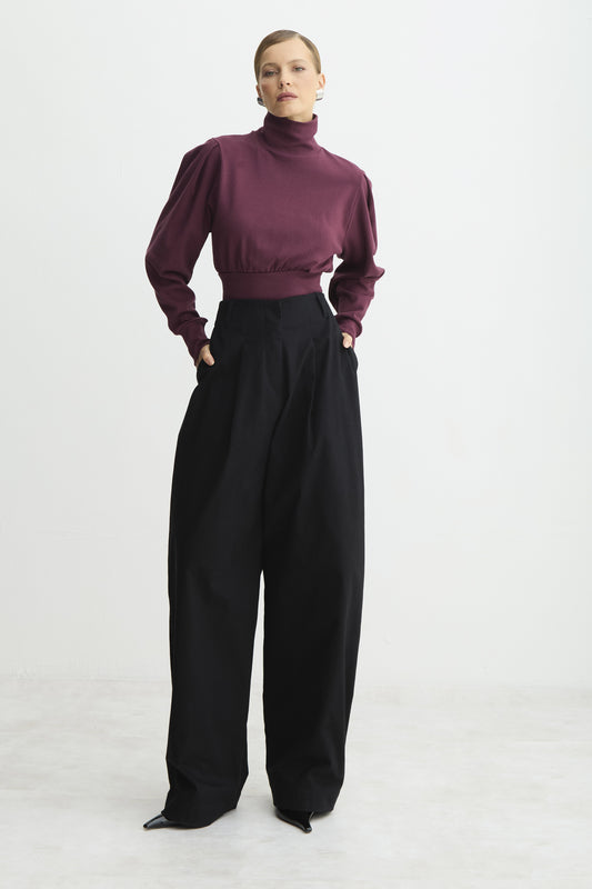 CALCA BAGGY PREGA FRONTAL RECORTE V COSTAS PRETO