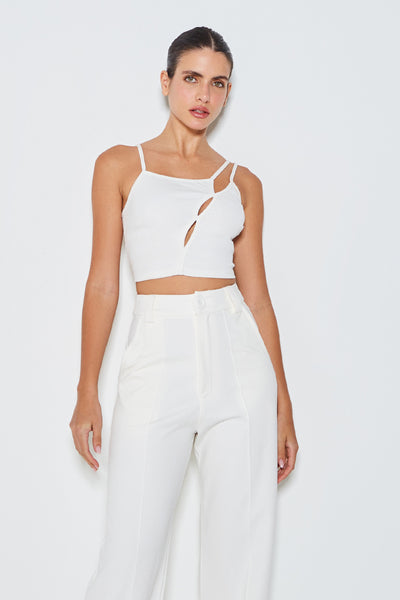 REGATA DE ALCA COM RECORTES ASSIMETRICOS OFF WHITE