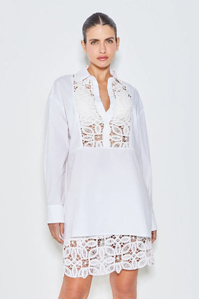 CAMISA MANGA LONGA OVERSIZED DETALHE EM RENDA OFF WHITE
