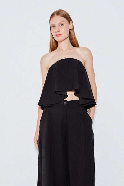 CROPPED TOMARA QUE CAIA BABADO ALONGADO PRETO
