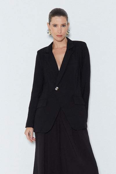 BLAZER LONGO TRANSPASSADO COM LAPELA PRETO