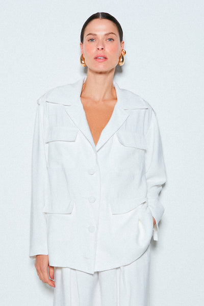 JAQUETA LONGA COM BOLSOS OFF WHITE