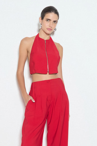BLUSA FRENTE UNICA COM ZIPER FRONTAL VERMELHO RUBI