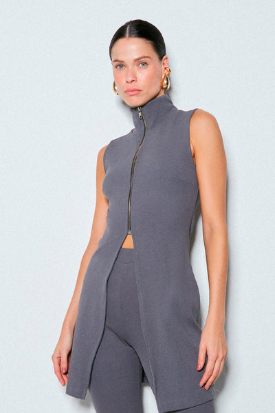 BLUSA REGATA ALONGADA COM ZÍPER CINZA