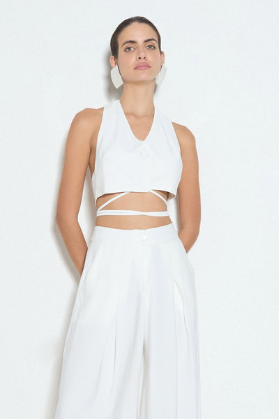 REGATA FRENTE UNICA COM AMARRACAO NA CINTURA OFF WHITE