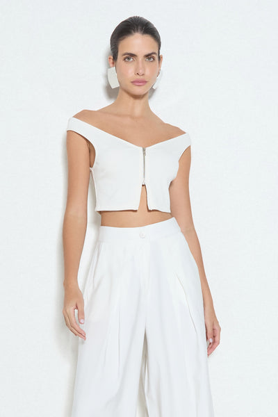 BLUSA OMBRO A OMBRO COM ZIPER FRONTAL OFF WHITE