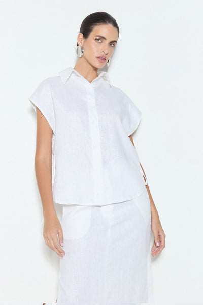 CAMISA SEM MANGA COM ABERTURA FRENTE E COSTAS BRANCO