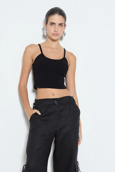 CROPPED REGATA NADADOR EM MALHA CANELADA PRETO