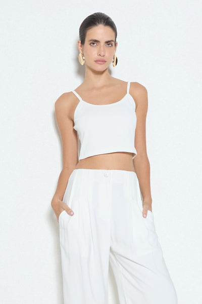 CROPPED REGATA NADADOR EM MALHA CANELADA OFF WHITE