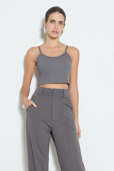 CROPPED REGATA NADADOR EM MALHA CANELADA CINZA