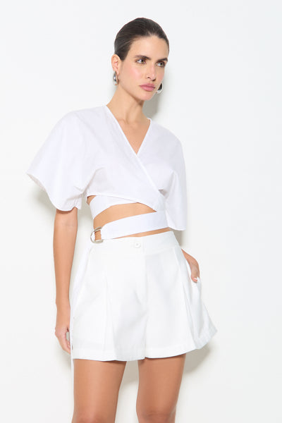 CROPPED MANGA CURTA TRANSPASSADO COM FIVELA OFF WHITE