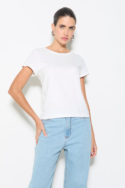 BLUSA MANGA CURTA EM MALHA DE ALGODAO OFF WHITE