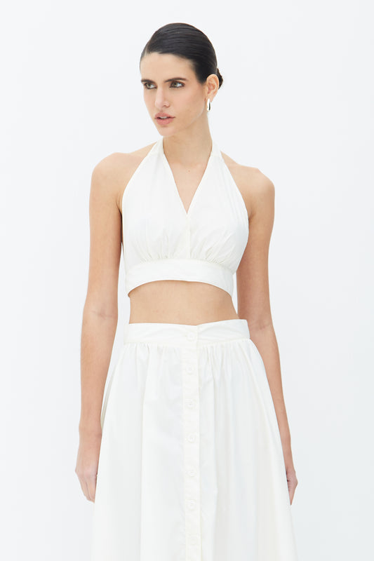 CROPPED FRENTE UNICA COM AMARRACAO COSTAS E PESCOCO CREME