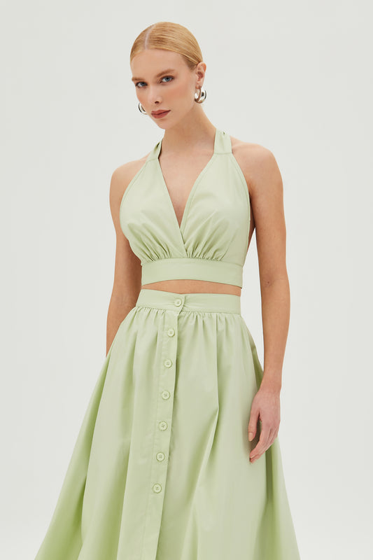 CROPPED FRENTE UNICA COM AMARRACAO COSTAS E PESCOCO VERDE MENTA CLARO