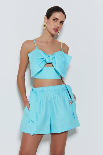 CROPPED DE ALÇA COM LAÇO FRONTAL AZUL TURQUESA CLARO
