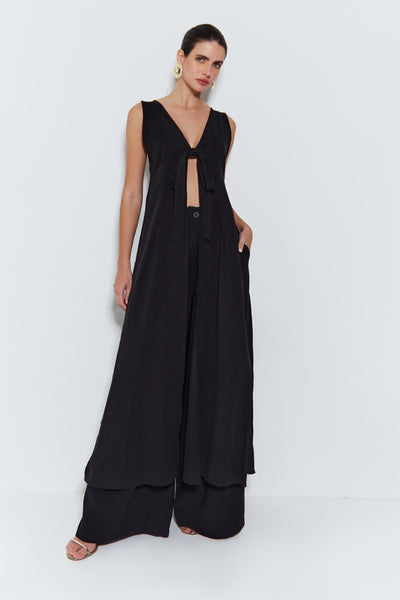 BLUSA ALONGADA COM AMARRAÇÃO FRONTAL PRETO