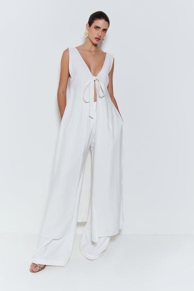 BLUSA ALONGADA COM AMARRAÇÃO FRONTAL OFF WHITE