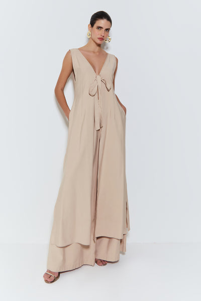 BLUSA ALONGADA COM AMARRAÇÃO FRONTAL KAKI DESERTO