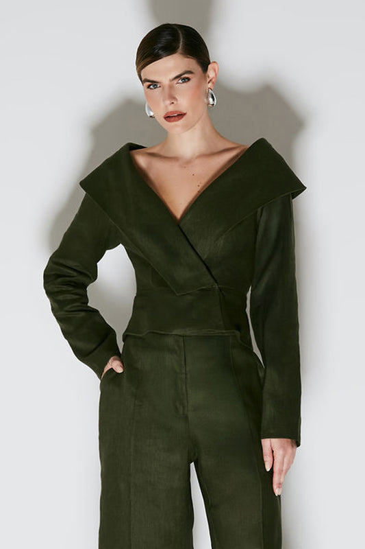 BLAZER LONGO MAXI GOLA OMBRO A OMBRO VERDE MILITAR