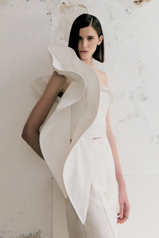 CROPPED BABADO CASCATA  ESTRUTURADO OFF WHITE