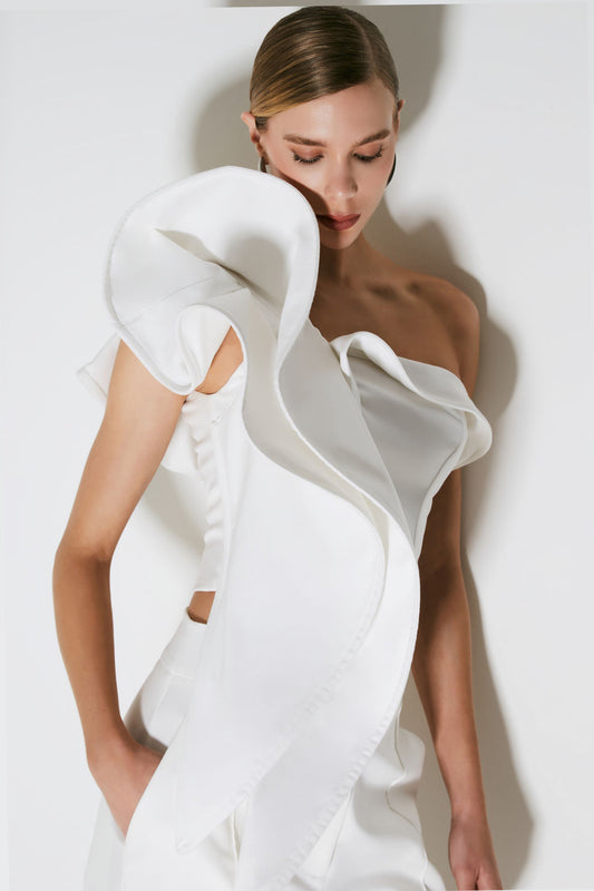 CROPPED BABADO CASCATA  ESTRUTURADO OFF WHITE