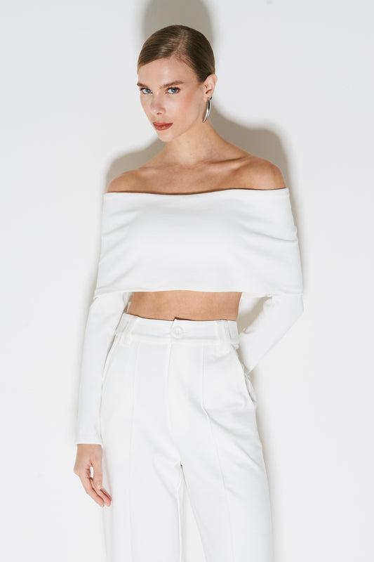 CROPPED OMBRO A OMBRO COM SOBREPOSICAO OFF WHITE