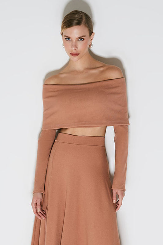 CROPPED OMBRO A OMBRO COM SOBREPOSICAO MOCHA MOUSSE