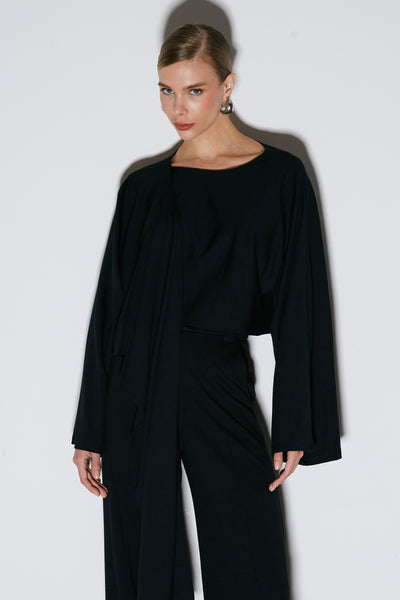 BLUSA MANGA LONGA PONCHO ASSIMETRICO PRETO