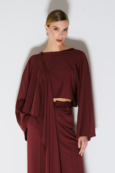 BLUSA MANGA LONGA PONCHO ASSIMETRICO UVA