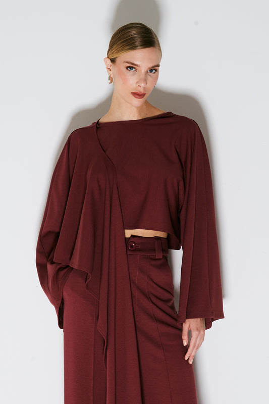 BLUSA MANGA LONGA PONCHO ASSIMETRICO UVA