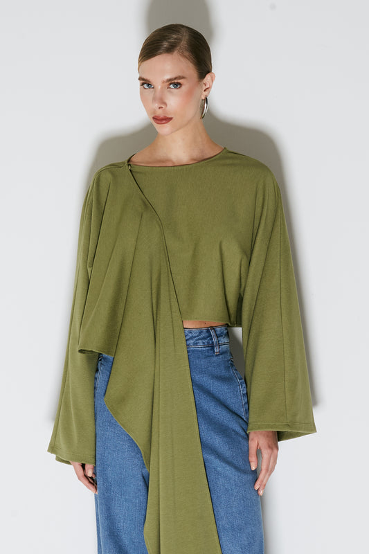 BLUSA MANGA LONGA PONCHO ASSIMETRICO VERDE MOSS