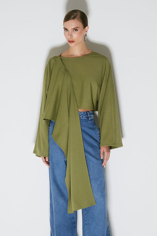 BLUSA MANGA LONGA PONCHO ASSIMETRICO VERDE MOSS