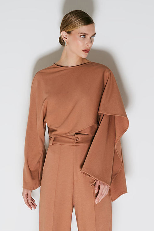 BLUSA MANGA LONGA PONCHO ASSIMETRICO MOCHA MOUSSE