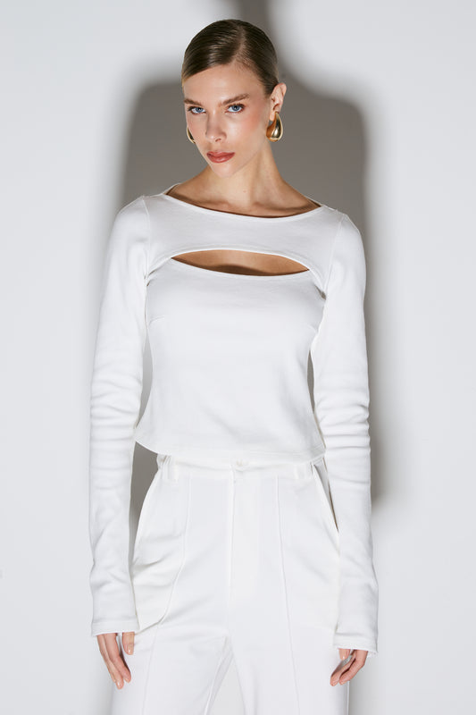 BLUSA MANGA LONGA COM ABERTURA NO COLO OFF WHITE