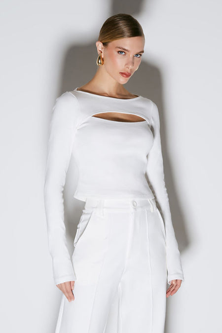 BLUSA MANGA LONGA COM ABERTURA NO COLO OFF WHITE