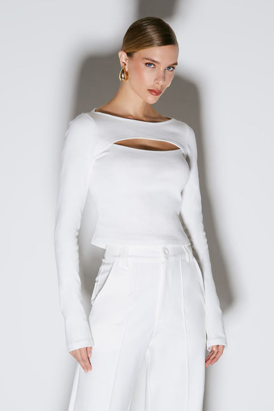 BLUSA MANGA LONGA COM ABERTURA NO COLO OFF WHITE